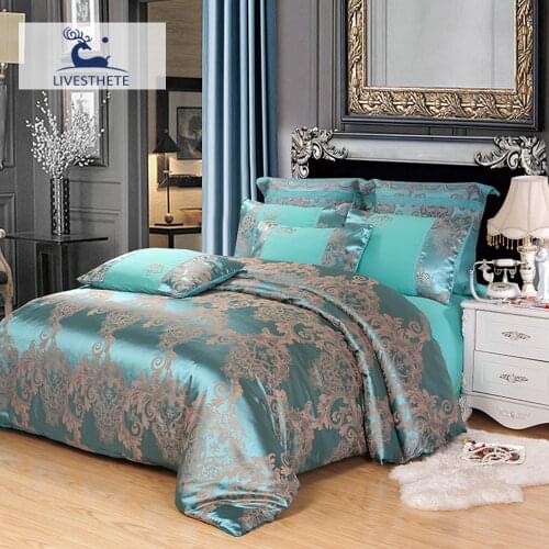 Liv-Esthete Home Decor Jacquard Luxury Bedding Set Duvet Cover Fitted Sheet With Elastic Band Adult Green Bedspread Double Queen
