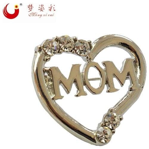 MZC Small Exquisite Silver Plated Heart Love MOM Brooch Vintage Brooches for Women Ladies Dress Collar Brosche Costume Jewelry
