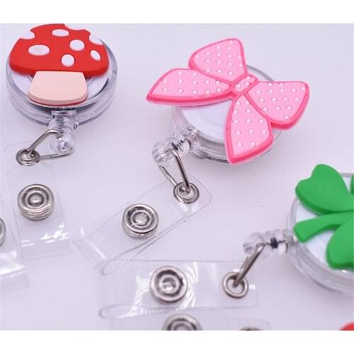 Cute Flowers Mushroom Badge Reel Retractable Badge Holder Nurse Exhibition ID Name Card Holder Pull Key Chain School Supplies