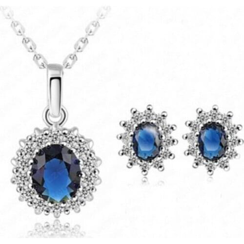 Fashion Blue Crystal Jewelry Sets Luxury Vintage Party Water Drop CZ Necklace&Earrings Fine Jewelry Colar Feminino