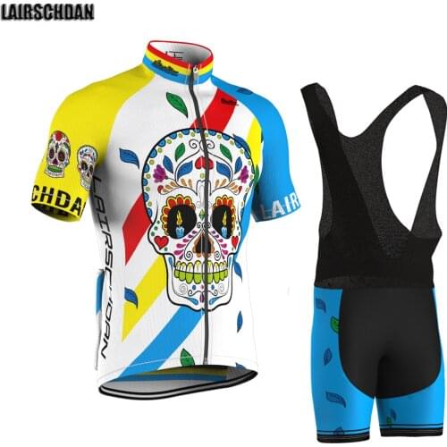 LairschDan Maillot Cycliste Homme Skull Cycling Jersey Men Breathable Short Sleeve Bicycle Clothes New Summer Bike Jersey Set