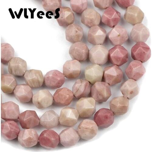 WLYeeS Natural Pink Rhodonite Beads Faceted Loose Stone Beads For DIY Making Bracelet Necklace Jewelry Accessories 15" 8mm 45pcs