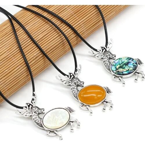 Natural StoneAbalone Shell Yellow Jades Lapis Lazuli Wax Thread Necklace Pendant Women Gift Jewelry Size 47x50mm Length 55cm