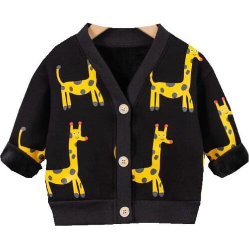 New Fashion Spring Autumn Kids Cartoon Clothes Children Plus Velvet Sweatshirt Clothing Baby Boys Girls Casual V-Neck Tracksuits