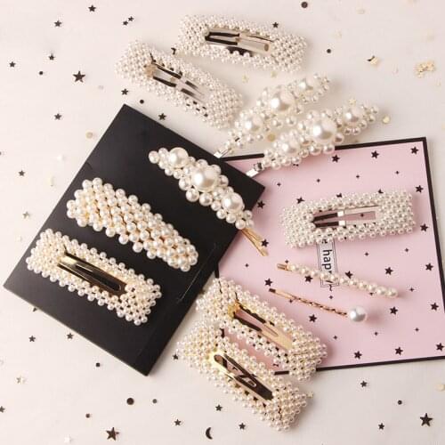 2019 New Fashion Women Pearl Hair Clip Snap Hair Barrette Stick Imitation Pearl Hairpin Hair Styling Accessories For Women Girls