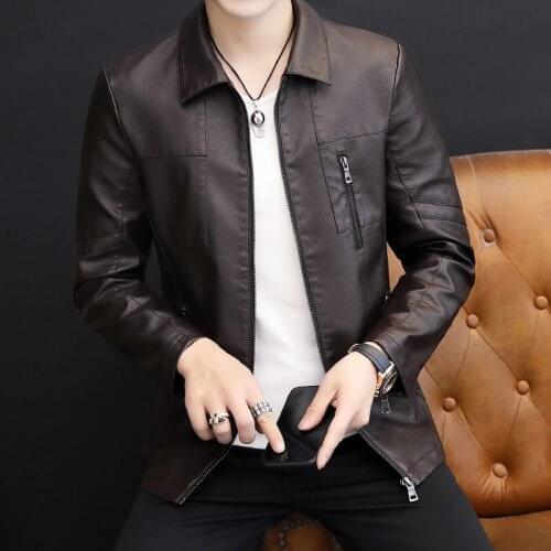 2021 Spring and Autumn Mens New Casual Leather Clothing Youth Lapel Slim Fashion PU Leather Jacket