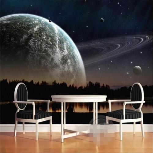 Beibehang Wallpaper Large Mural Wall Sticker Modern Fashion Moon Space Planet Oil Painting Mural Background Wall