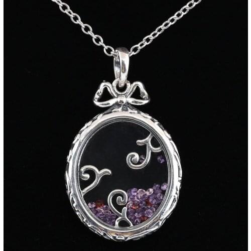 Original Dazzling Regal Pattern With Crystal Lockets Necklace For 925 Sterling Silver Bead Charm Bracelet Europe Diy Jewelry