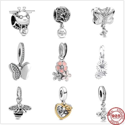 925 sterling silver butterfly bee flower pendant DIY fine beads suitable for original pandora spell bracelet female jewelry