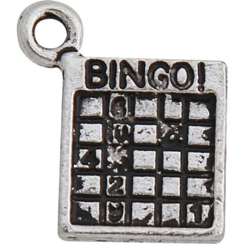 RAINXTAR 20pcs Wholesale Alloy Bingo Game Charms Vintage Pendant Bingo Charms 15*17mm AAC1059