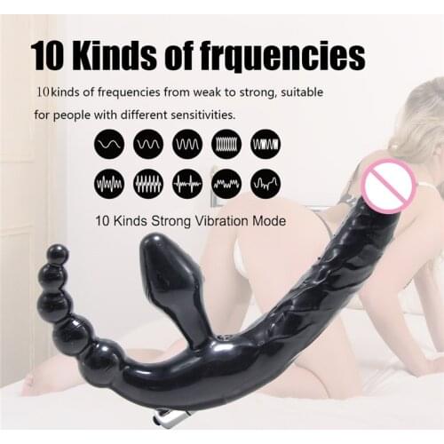 Strapless Strap on Realistic Dildo Vibrator Massager Lesbian Double Side Massager G-Spot Stimulate Clitoris Sex Toy for Couple