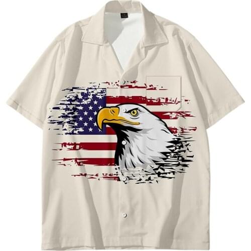 Summer Men Shirt American Flag Print Short Sleeve IBreathable Mens Clothing T-Shirts Man Summer Daily Wear 2021 New Wholesale