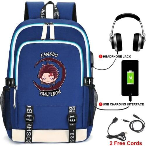 Anime Demon Slayer Laptop Backpack Oxford School Bags Students Bookbag Travel USB Charging Bagpack Nezuko Mochila Feminina