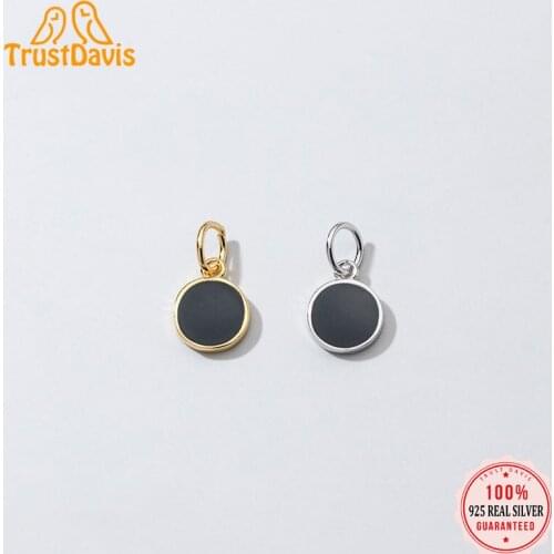 TrustDavis Real 925 Sterling Silver Personality Fashion Black Glaze Round Charm Pendant Handmade DIY Accessories Jewelry HY105