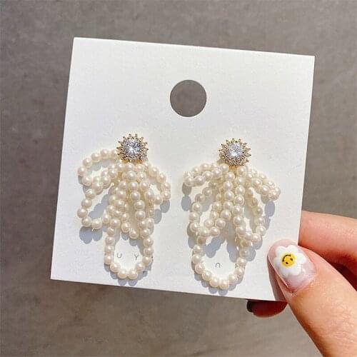 Drop Earrings for Women Fashion Elegant Pearl Earrings Bow Eardrop Crystal Earrings Jewelry Accessories Wholesale