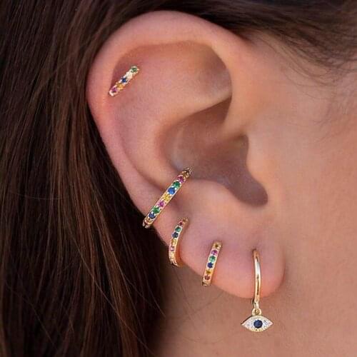 100% 925 sterling silver Rainbow Multicolour hoop earrings for women engagement Gold filled huggie Tiny Cartilage hoops jewelry