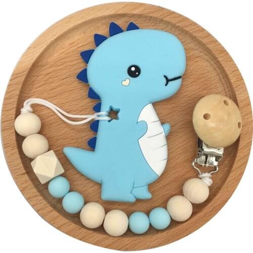Silicone Baby Teether Holder BPA Free Pacifier Chain Set Dinosaur Teething Toy Babi Teeth Goods Silicone Newborn Pacifier Holder