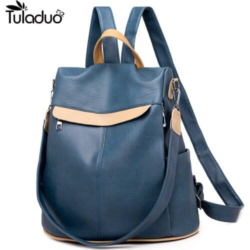 Vintage Womens Leather Backpack College Prep School Student Laptop Girl Lady Lady Daily Backpack Travel