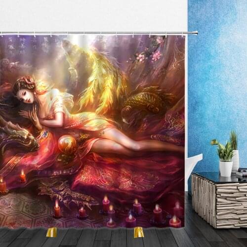 Beautiful Girl Shower Curtains Mermaid Feather Myth Cartoons 3D Waterproof Bathroom Decor Home Bathtub Polyester Curtain Set