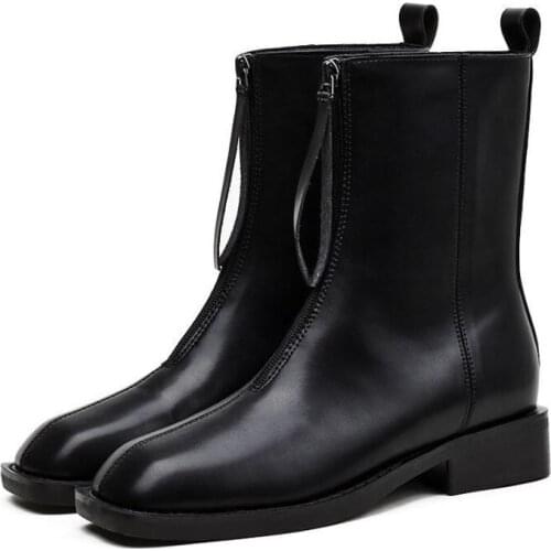 Black PU Leather Ankle Boots Women Autumn Winter Round Toe white boots Woman Fashion Motorcycle Platform Botas LJB259