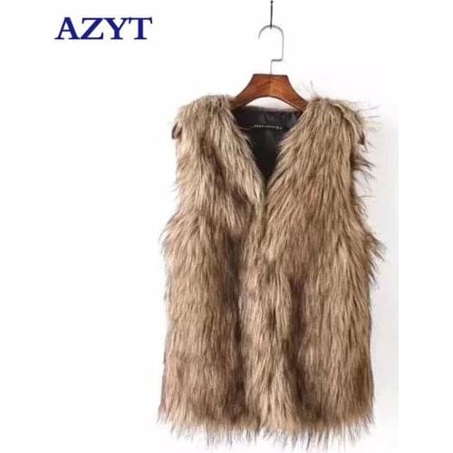 AZYT 2021 Winter New Faux Fur Women Vest Coat Loose Warm Women Waistcoat Thicken Winter Sleeveless Jacket Female