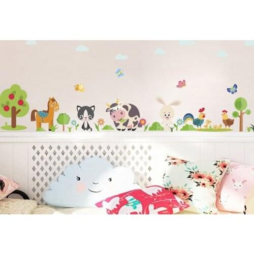 1 Set Lovely Animals Farm Wall Sticker Kids Bedroom Cow Horse Pig Chicken Mural Art