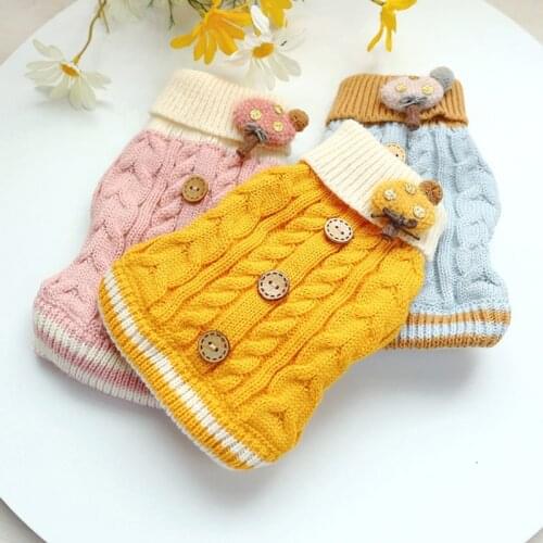 1PCS Winter Small Dog Clothes With Twist Button Puppy Knitting Crochet Cloth Sweater Dog Costume hot