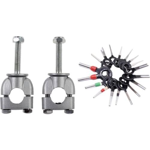2Pcs 22mm Motorbike Motorcycle Handle Bar Risers Clamp Mount Silver with 18Pcs Wire Terminal Removal Tool