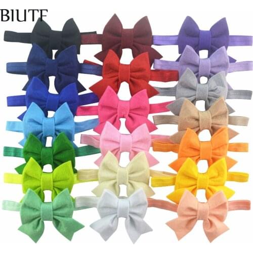 20pcs/lot Handmade Elastic Ribbon Headband with 4 inch Felt Bow Tie Kids Daily Hair Accessories 20 Bright Summer Colors HB051