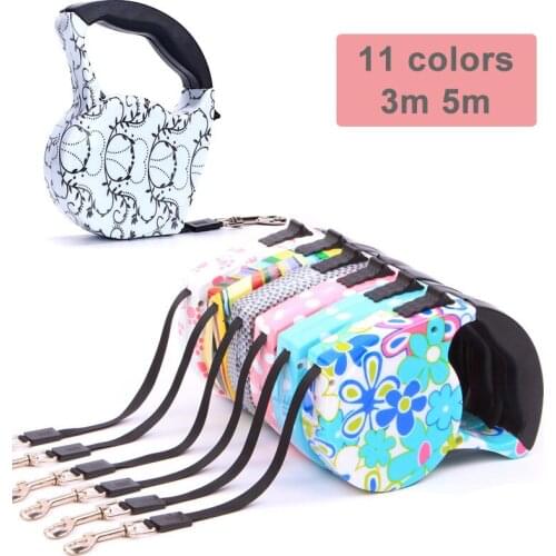 3m 5m Retractable Dog Leash 11 Colors Fashion Printed Puppy Auto Traction Rope Nylon Walking Leash for Small Dogs Cats Pet Leads