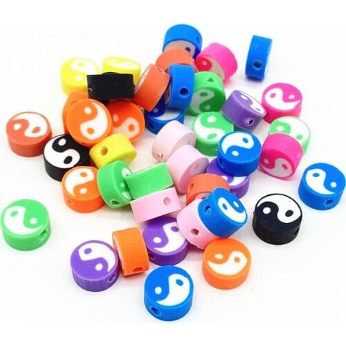 30pcs10mm Tai Chi Design Polymer Clay Spacer Loose Beads for Jewelry Making DIY Bracelet Accessories