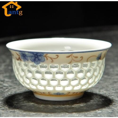 8 pieces / lot ,Hollow Honeycomb Design elegant ceramic teacup Exquisite Tea Cups,High Quality Chinese style porcelain cup