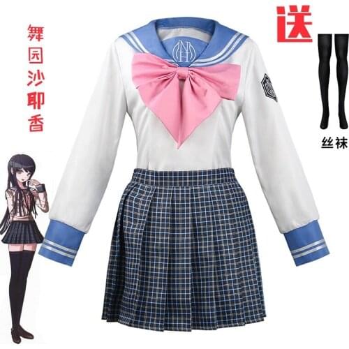 Anime Super Dangan Ronpa 2 COSPLAY Maizono Sayaka Uniforms Shirt Skirt Bow Socks Costume for Women School Uniform Comic Costume