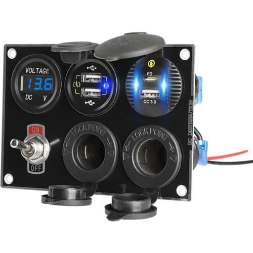 Type C Car Charger Digital Voltmeter 12V Usb PC Power Button Quick 12V Cigarette Lighter Socket 3.0 QC Charger Adapter Converter