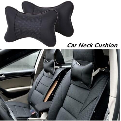 2Pcs Car Leather Pillows Breathable Mesh Headrest Dirt-proof Waterproof Auto Backrest Cotton Cushion Pillow