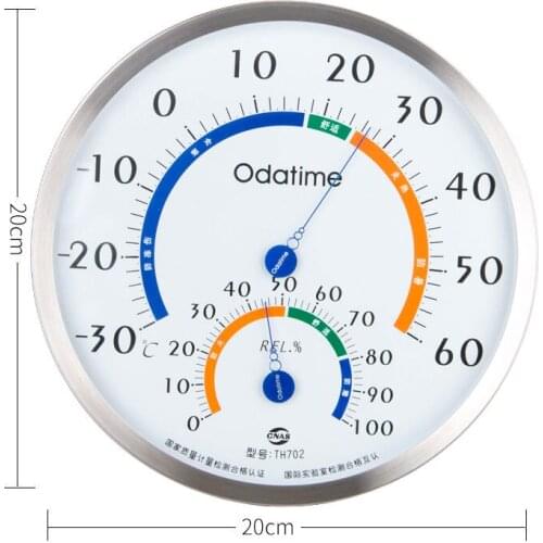 Odatime 20CM Diameter Thermometer Outdoor Indoor Hygrometer Bimetal Pyrometer Stainless Steel Temperature And Humidity Meters