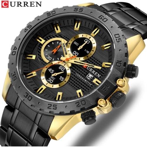 Luxury Brand Curren Quartz Watches Stainless Steel Chronograph Wristwatch Sporty Mens Clock Male Casual Business Quartz Watch