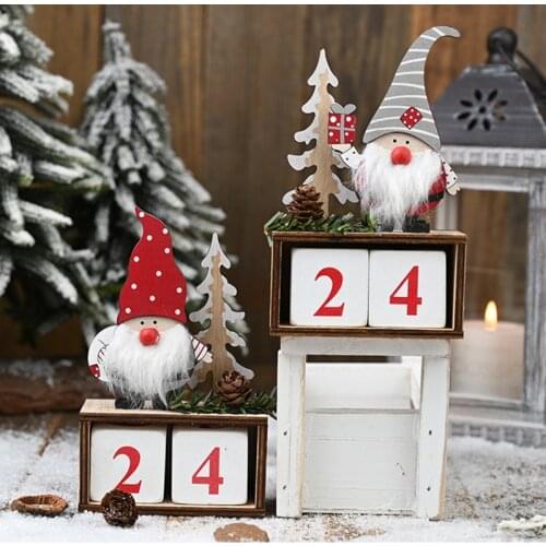 Wooden Santa Claus Christmas Party Decoration Elk Wood Ornament Calendar Countdown Desktop Decor Happy New Year Supplies xx196
