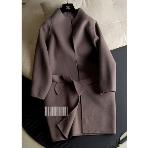 Double face woolen fabrics womens fashion overcoat solid color cocoon version wide-waisted S/M/L wholesale retail