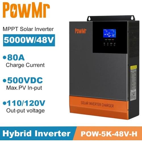 5000W 48V Hybrid Solar Inversor MPPT 80A Solar Charger with 110V 120Vac and SPWM 50Hz/ 60Hz 40A Battey Charger PV Max 500Vdc