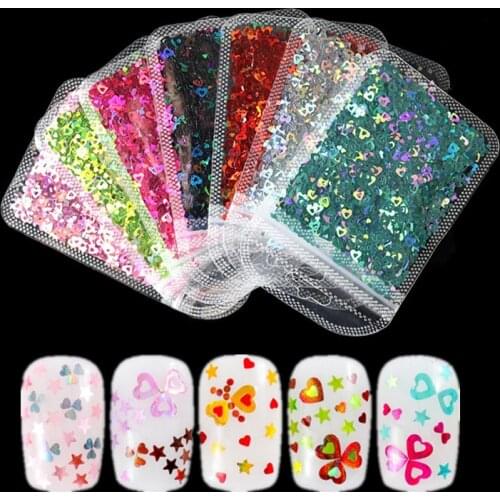 Holographic Hollow Heart Shape Nail Sequins Glitter Flakes Slices 3D Nails Art Decoration Gel Polish Manicure Accessories
