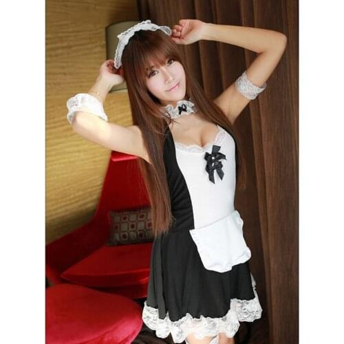 HOT Women Sexy Lingerie Ladies Lace Transparent Conjoined Dress Suit Erotic Costums Clothes Maid Uniforms girls waitress clothes