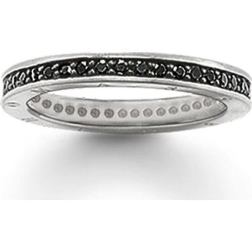 925 Sterling Silver Black Line Rings CZ Paved Around, Fashion Thomas Style Glam Eternity Ring Jewelry Ts Soul Gift for Women Men