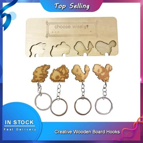 Creative Wooden Board Hooks Sundries Storage Rack Household Wall Decoration Hanging Shelf Key Hanger Door Decor Hookss Art Craft