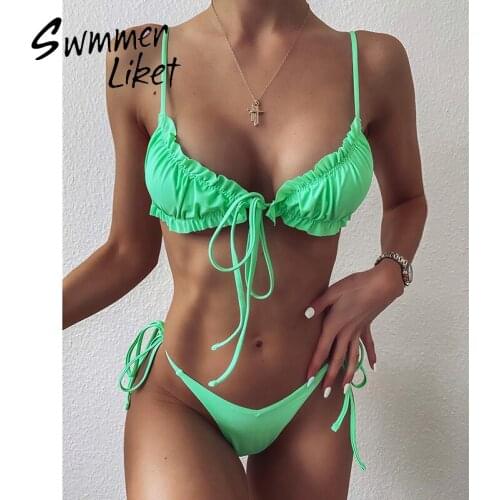 Ruffle swimsuit women Triangle swimwear female String bikini 2020 High cut bathing suit Sexy micro beach wear biquini swim suit