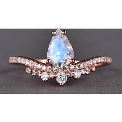 Hot Selling 925 Sterling Silver 5x7mm Natural Moonstone & White Topaz Ring Moonstone Ring Engagement Ring For Women Gift