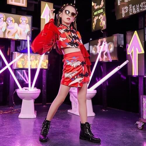 Girls jazz dance fashion vitality childrens Chinese style model costumes dance outfit performance costume