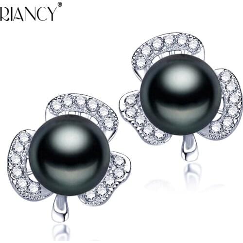 Fashion black Natural freshwater pearl earrings Pearl jewelry Classic simple for women Party wedding earrings