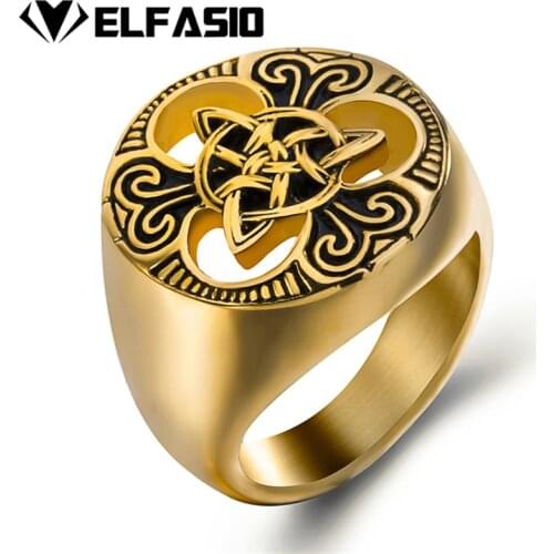Mens Boys Celtic knot Magic 316L Stainless Steel Ring Silver Gold plated Jewelry Size 8 9 10 11 12 13