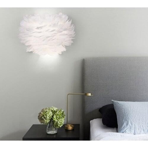 Pure White Feather Light Wall Lamp Romantic Sconces Lamp for Bedside Lighting INS Style Dining room Children Room